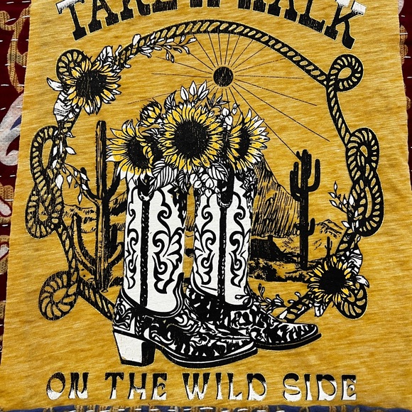 Upcycled One-Of_A-Kind Bohemian Patchwork Top with Graphic Tee - Picture 3 of 5